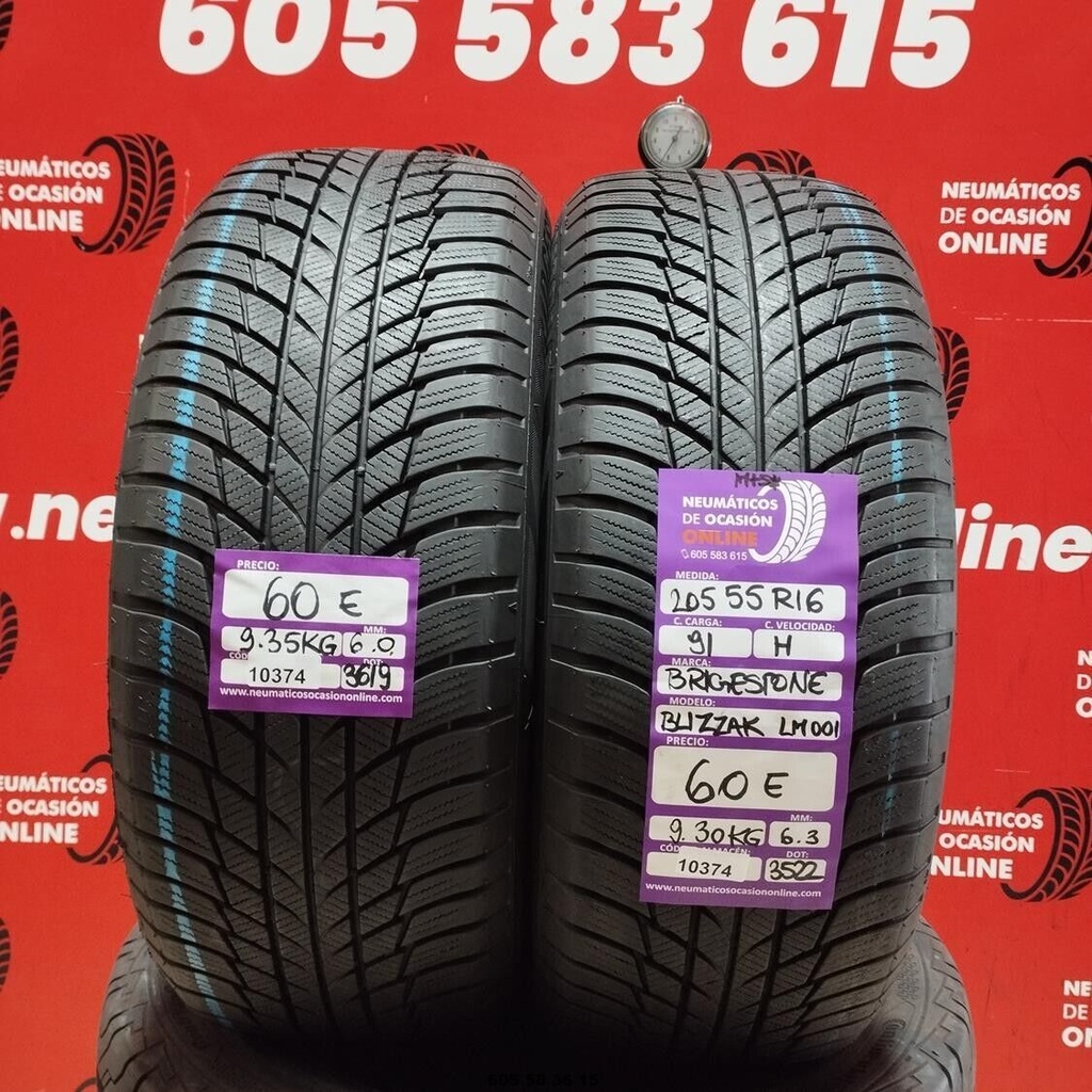 2x 205 55 R16 91H BRIDGESTONE BLIZZAK LM001 M+S* 6.0/6.3mm REF:10374