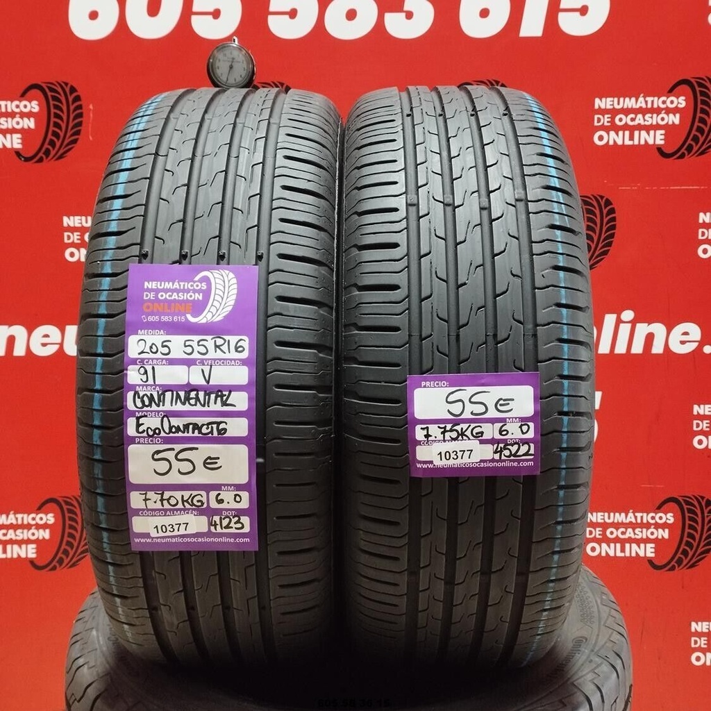 2x 205 55 R16 91V CONTINENTAL ECOCONTACT6 6.0/6.0mm REF:10377
