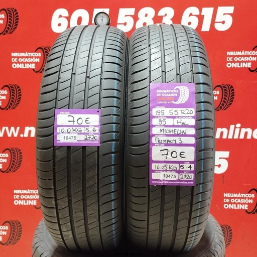 [Ref.10475] 2x 195 55 R20 95H XL MICHELIN PRIMACY3 5.6/5.4mm REF:10475