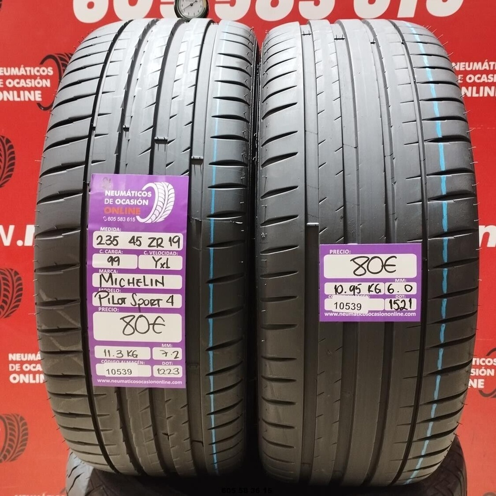 2x 235 45 ZR19 99YXL MICHELIN PILOT SPORT4 S1 6.0/7.2mm REF:10539