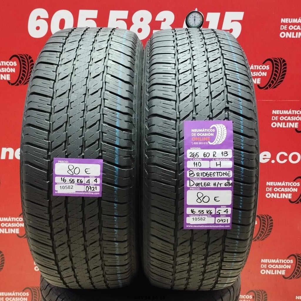 2x 265 60 R18 110H BRIDGESTONE DUELER H/T 634 4.4/5.4mm REF:10582