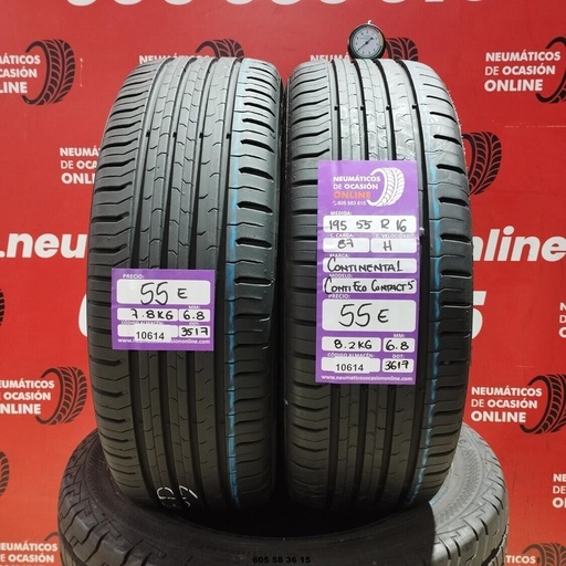 [Ref.10614] 2x 195 55 R16 87H CONTINENTAL CONTIECO CONTACT5 6.8/6.8mm REF:10614