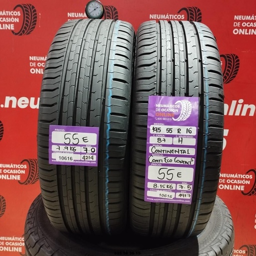 [Ref.10616] 2x 195 55 R16 87H CONTINENTAL CONTI ECOCONTACT 7.0/7.5mm REF:10616