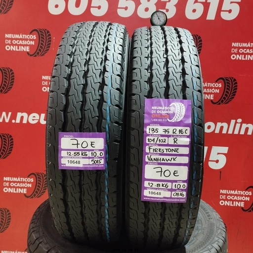 [Ref: 10648] 2x 185 75 R 16C 104/102R FIRESTONE VANHAWK 10/10 mm REF:10648