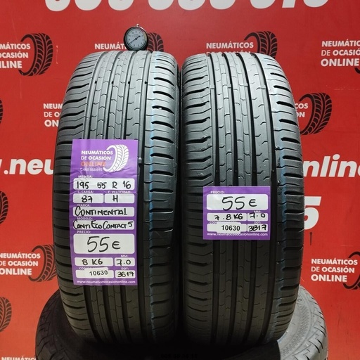 [Ref.10630] 2x 195 55 R16 87H CONTINENTAL CONTI ECOCONTACT5 7.0/7.0mm REF:10630