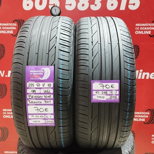 [Ref. 10639] 2x 225 50 R18 99WXL BRIDGESTONE TURANZA T001 5.1/5.1mm REF:10639