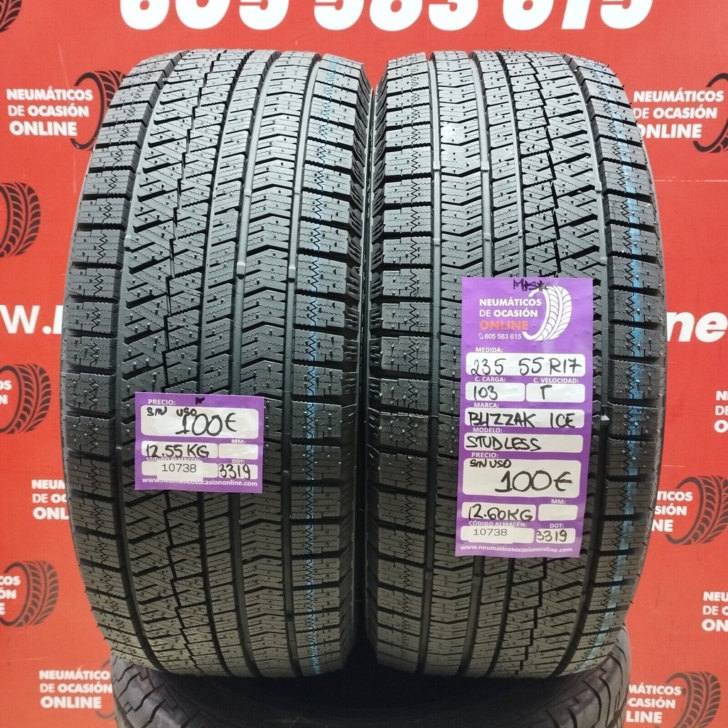 2x 235 55 R17 BRIDGESTONE BLIZZAK ICE STUDLESS M+S* DOT: 3319(SIN USO) Ref.10738