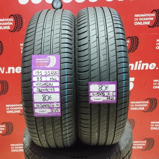 [Ref.10867] 2x 195 55 R20 95HXL MICHELIN PRIMACY3 6.0/6.0mm Ref.10867