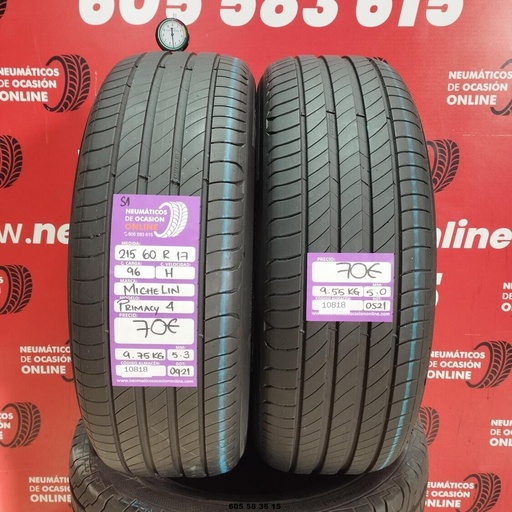 [Ref.10818] 2x 215 60 R17 96H MICHELIN PRIMACY4 S1 5,0/5,3 mm rif.10818