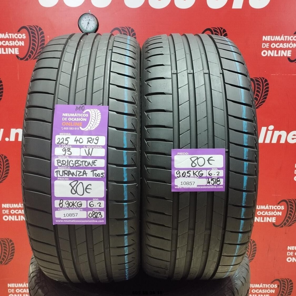 2x 225 40 R19 93W BRIDGESTONE TURANZA T005 MO 6.2/6.2mm Ref.10857