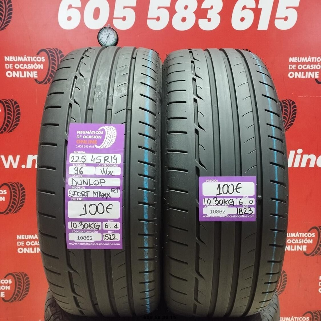 2x 225 45 R19 96WXL DUNLOP SPORT MAXX RT 6.4/6.0mm Ref.10862