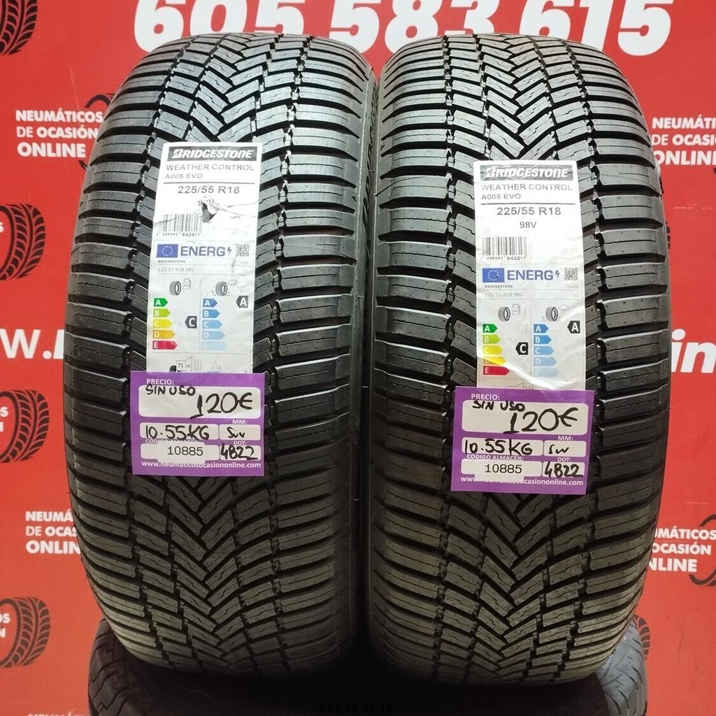 2x 225 55 R18 98V BRIDGESTONE WEATHER CONTROL A005 DOT: 4822 (SIN USO) Ref.10885