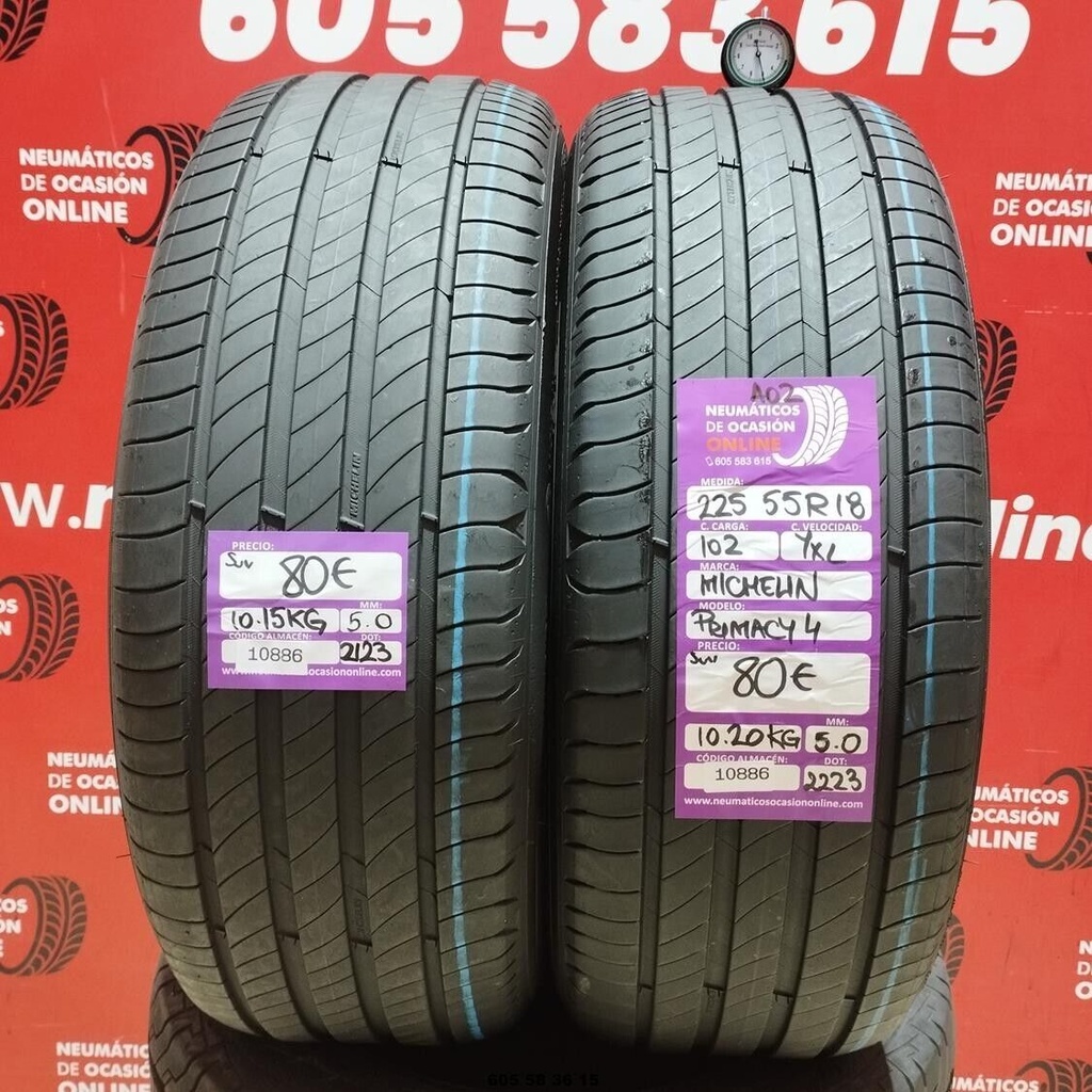 2x 225 55 R18 102YXL MICHELIN PRIMACY4 AO2 5.0/5.0mm REF:10886