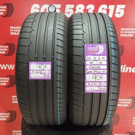 [Ref:10836] 2x 235 55 R19 101W DUNLOP SPORT MAXX RT 6.2/6.0mm REF:10836