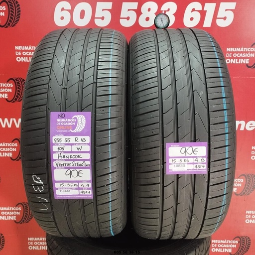 [Ref: 10833] 2x 255 55 R18 105W HANKOOK VENTUS S1 EVO2 SUV NO 4.4/4.8mm REF:10833