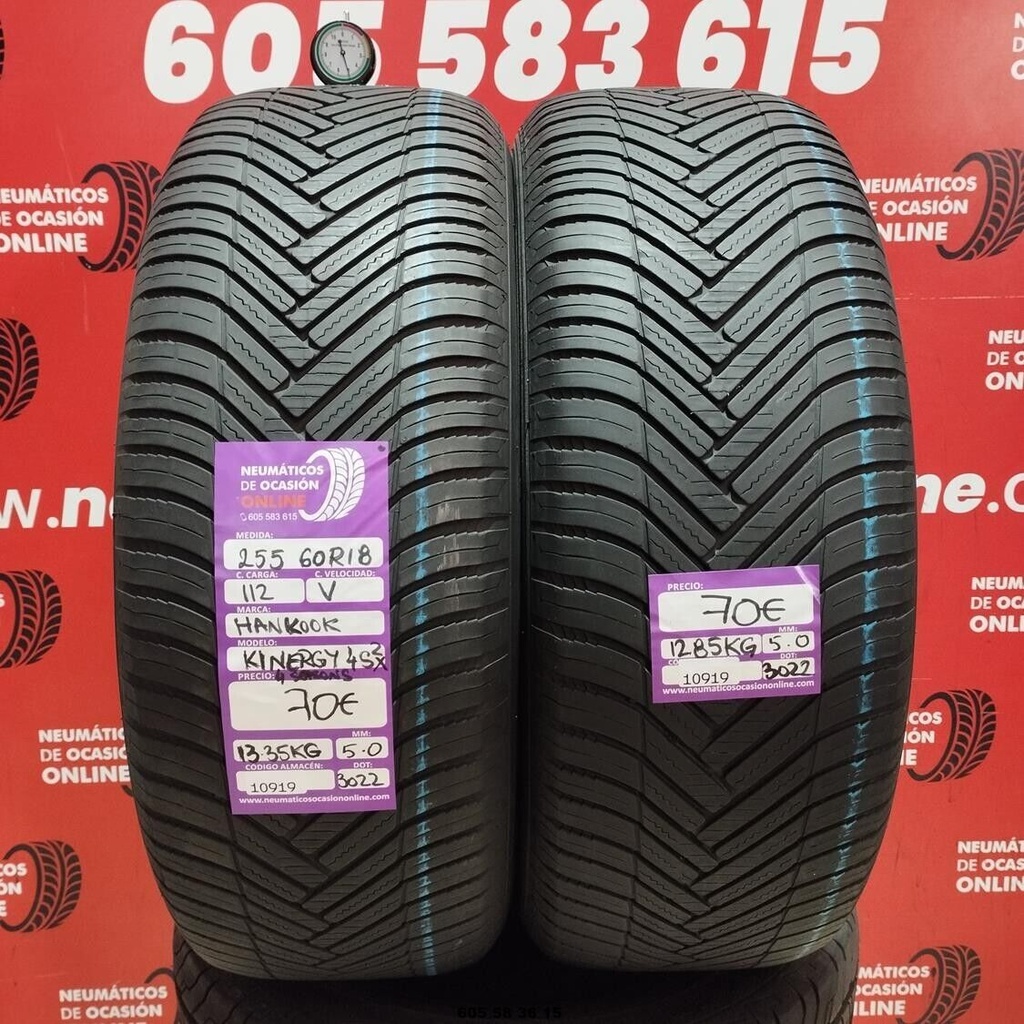 2x 255 60 R18 112V HANKOOK KINERGY 4SX2 4 SEASONS 5.0/5.0mm REF:10919