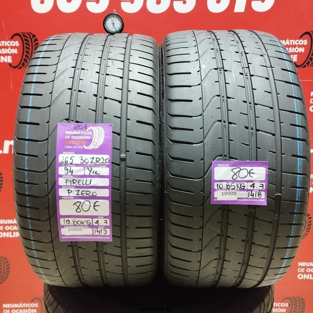 2x 265 30 ZR20 94YXL R01 PIRELLI PZERO 4.7/4.7mm REF:10905