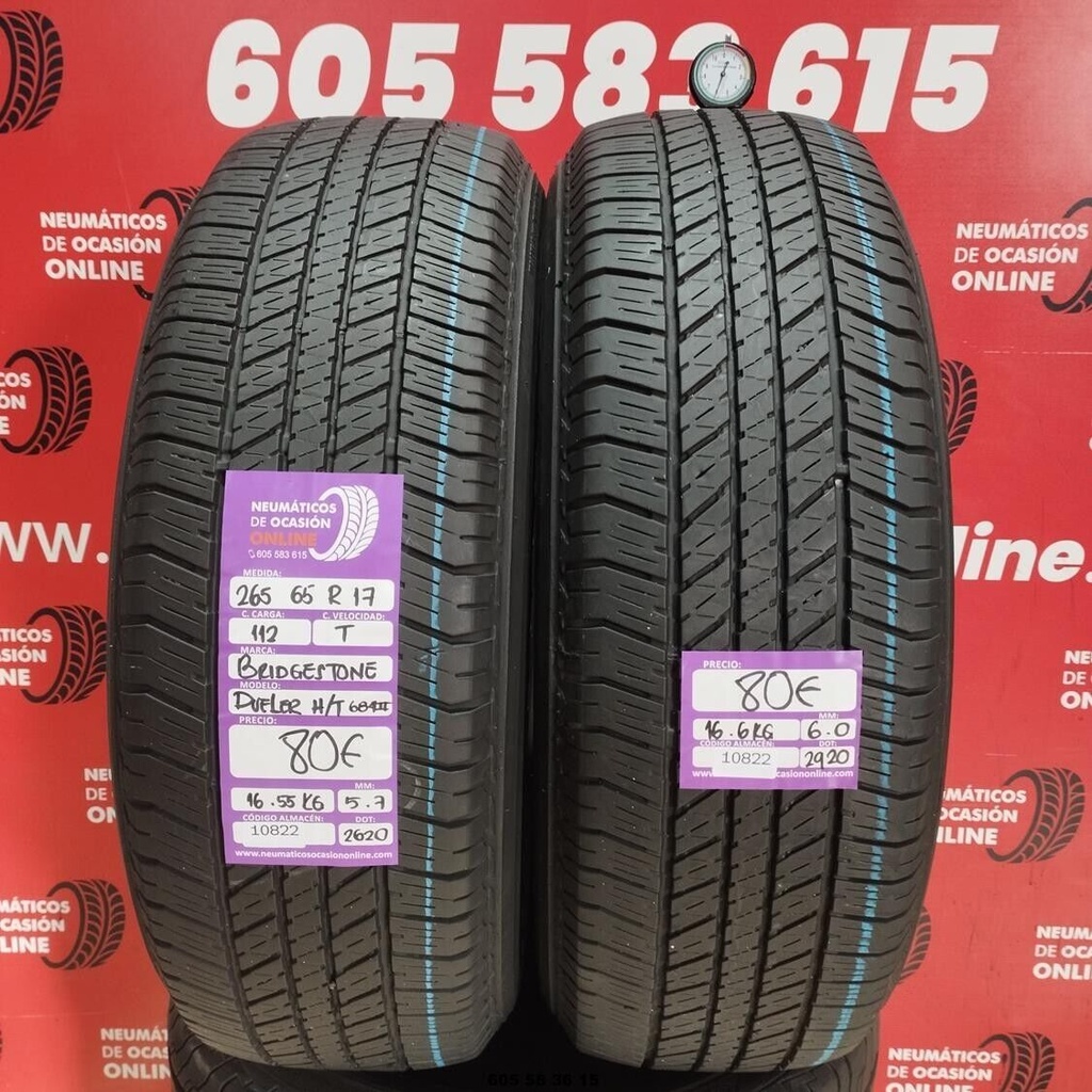 2x 265 65 R17 112T BRIDGESTONE DUELER H/T 684II 5.7/6.0mm REF:10822