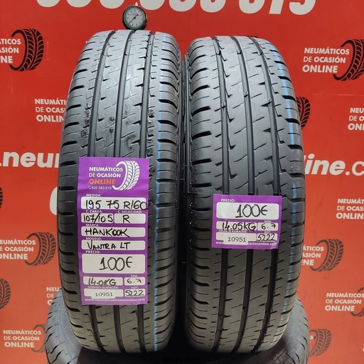 [Ref: 10951] 2x 195 75 R16C 107/105R HANKOOK VANTRA LT 6.7/6.7mm REF:10951