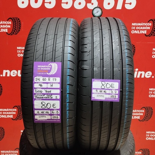 [Ref: 10991] 2x 215 60 R17 96H GOODYEAR EFFICIENT GRIP PERFORMANCE2 6.8/7.2mm REF:10991