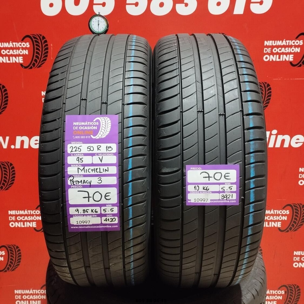 2x 225 50 R18 95V MICHELIN PRIMACY3 5.5/5.5mm REF:10997