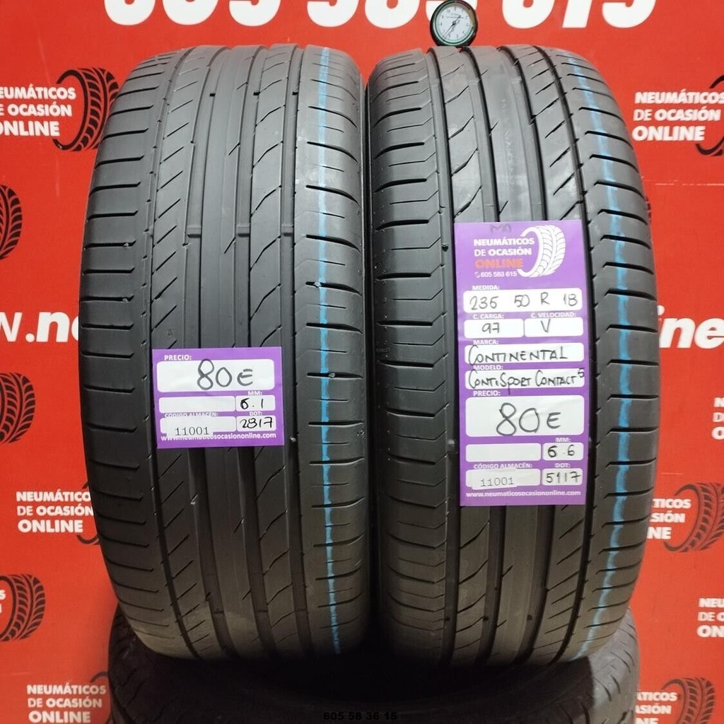 2x 235 50 R18 97V CONTINENTAL CONTISPORT CONTACT5 6.1/6.5mm REF: 11001