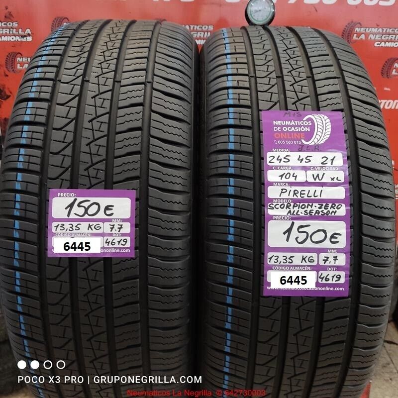 2x 245 45 R21 104W XL M+S JLR 7.7/7.7mm Pirelli Scorpion Zero AS Ref.6445