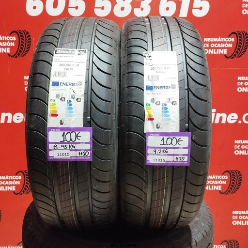 [Ref. 11015] 2x 205 50 R19 94H XL BRIDGESTONE TURANZA DOT: 1120 (SIN USO) Ref.11015