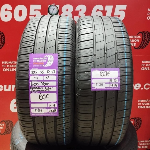 [Ref: 11098] 2x 205 55 R17 91V GOODYEAR EFFICIENT GRIP PERFORMANCE 6.4/5.8mm REF:11098