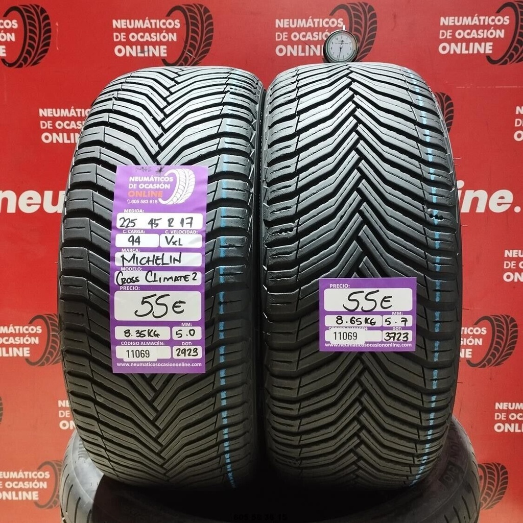 2x 225 45 R17 94VXL MICHELIN CROSS CLIMATE2 5.0/5.7mm REF:11069