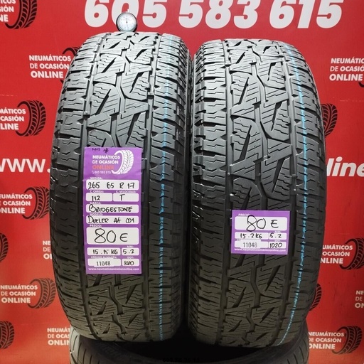 [Ref: 11048] 2x 265 65 R17 112T BRIDGESTONE DUELER A/T 001 M+S* 5.2/5.2mm REF:11048