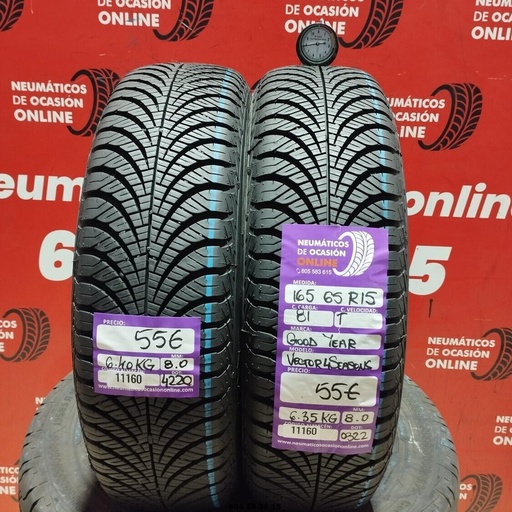 [Ref: 11160] 2x 165 65 R15 81T GOODYEAR VECTOR 4SEASONS 8.0/8.0mm REF:11160