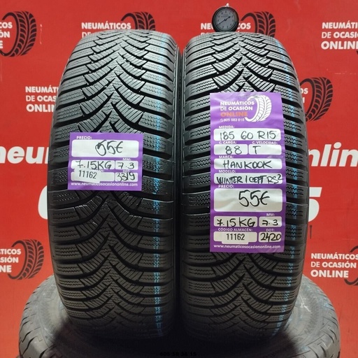 [Ref:11162] 2x 185 60 15 88T HANKOOK WINTER 7.3/7.3mm REF: 11162