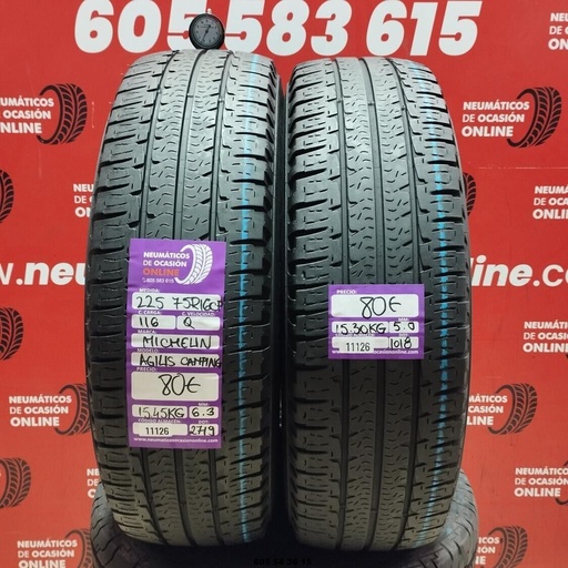 [Ref:11126] 2x 225 75 R 16C 116Q MICHELIN AGILIS CAMPING 6.3/5.0mm REF:11126