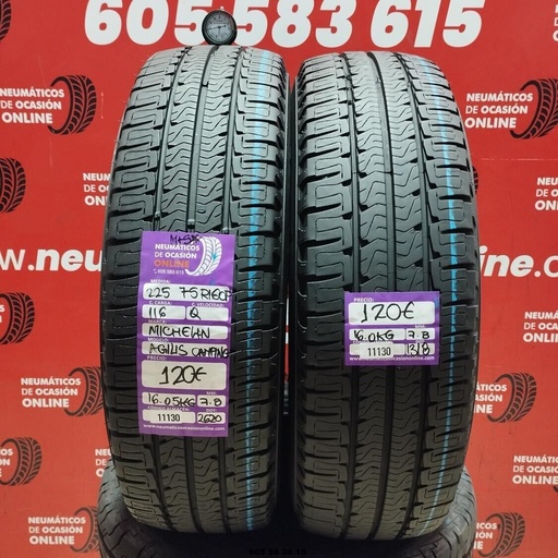 [Ref:11130] 2x 225 75 R 16C 116Q MICHELIN AGILIS CAMPING M+S* 7.8/7.8mm REF:11130