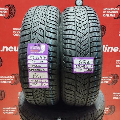 [Ref:11184] 2x 205 60 R17 93H PIRELLI SOTTO ZERO3 6.6/6.6mm REF:11184