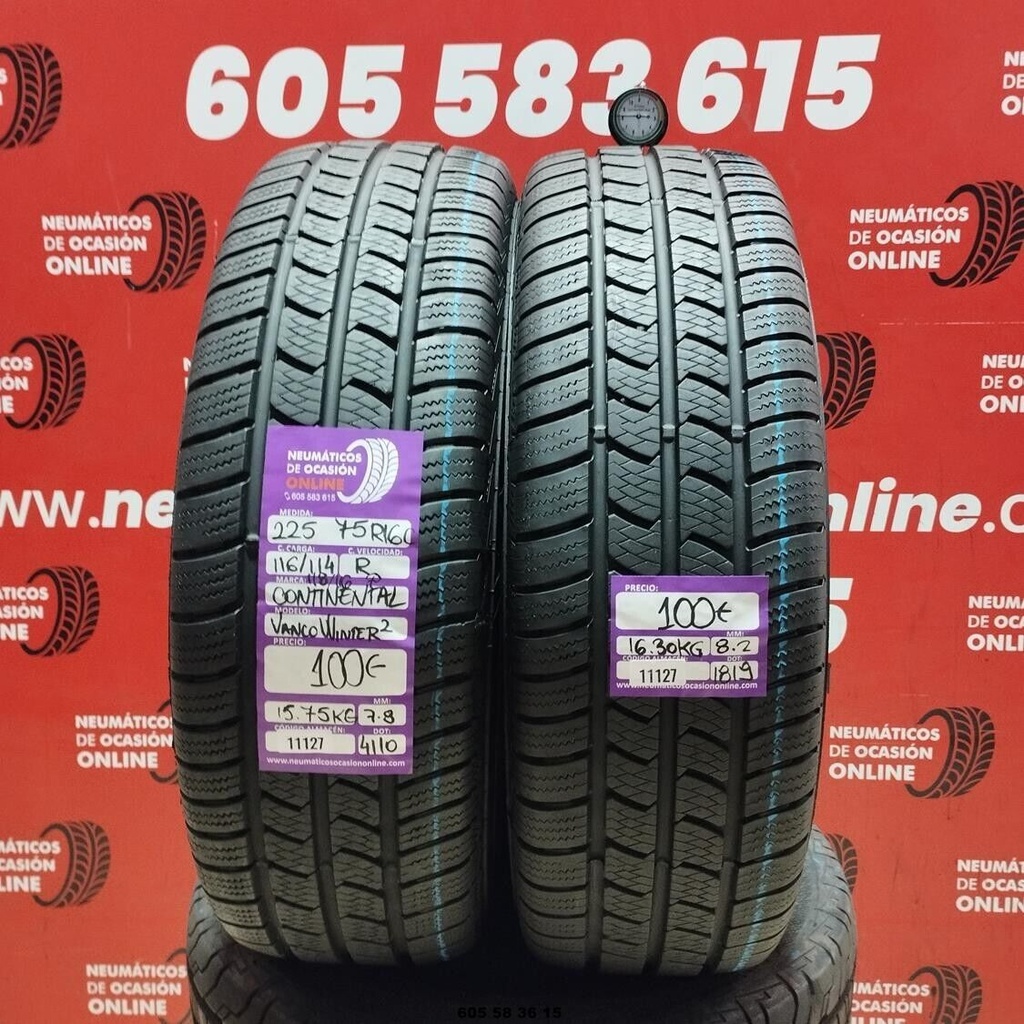 2x 225 75  R16C 116/114R CONTINENTAL VANCO WINTER2 7.8/8.2mm REF:11127