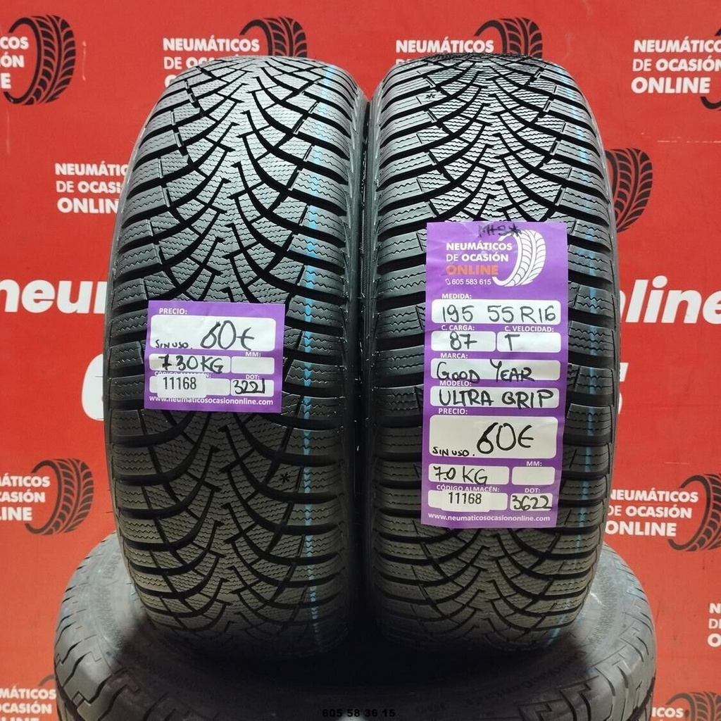 2x 195 55 R16 87T GOODYEAR ULTRA GRIP M+S* DOT: 3221/3622 (SIN USO) Ref.11168