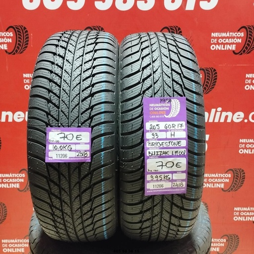 [Ref.11206] 2x 205 60 R17 93H BRIDGESTONE BLIZZAK LM001 DOT: 2318/2418 (SIN USO) Ref.11206