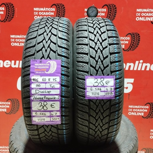 [Ref: 11216] 2x 185 60 R15 88TXL DUNLOP WINTER RESPONSE-2 6.2/7.2mm REF:11216