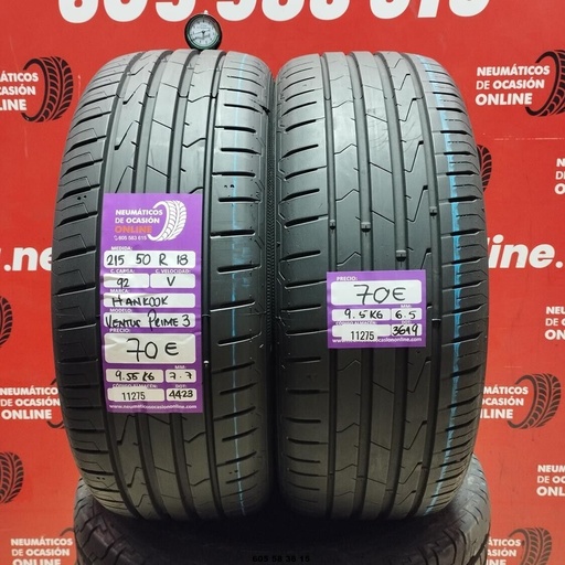 [Ref:11275] 2x 215 50 R18 92V HANKOOK VENTUS PRIME3 7.7/6.5mm REF:11275