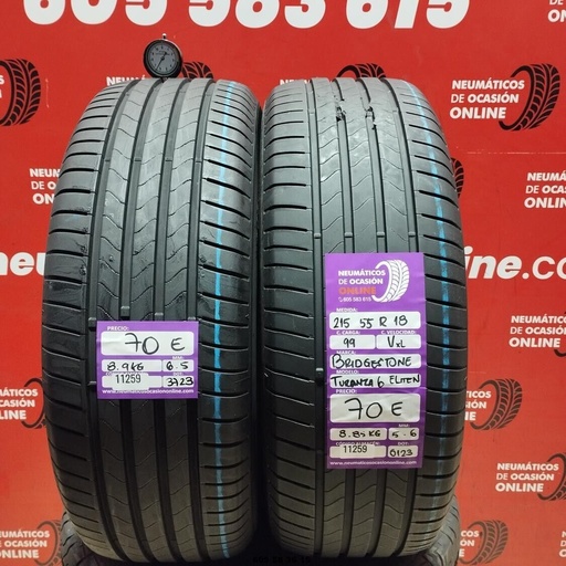 [Ref:11259] 2x 215 55 R18 99V XL BRIDGESTONE TURANZA 6 ELITEN 5.6/6.5mm REF:11259