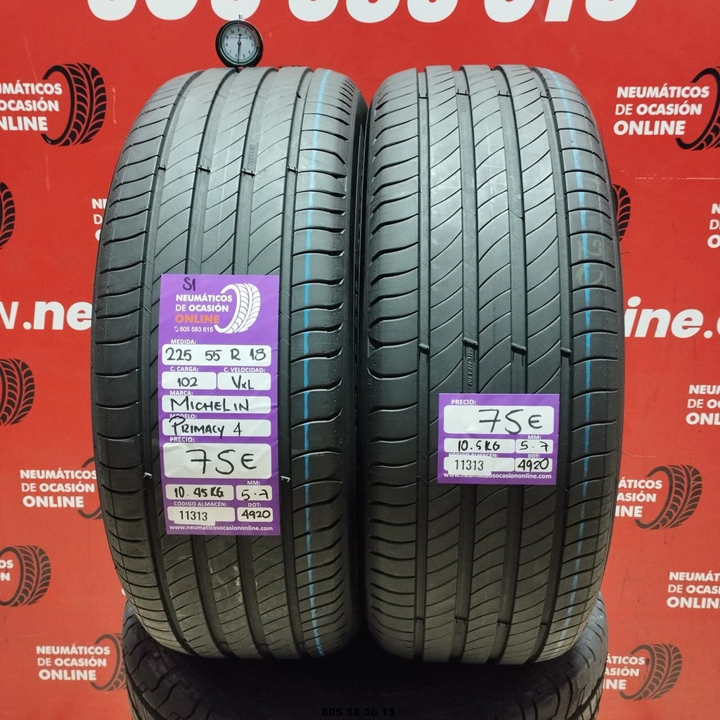 2x 225 55 R18 99V XL MICHELIN PRIMACY4 S1 5.0/5.0mm REF:11312