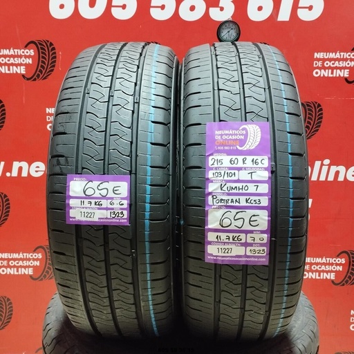 [Ref:11227] 2x 215 60 R16C 103/101T KUMHO 7 PORTRAN 7.0/6.6mm REF:11227