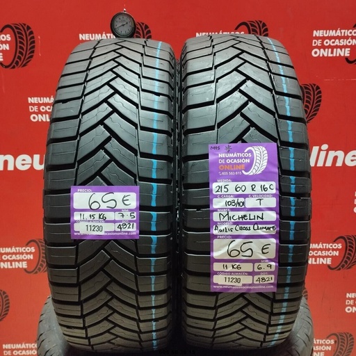 [Ref:11230] 2x 215 60 R16C 103/101T MICHELIN AGILIS M+S* 7.5/6.9mm REF:11230