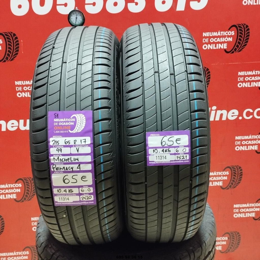 2x 215 65 R17 99V MICHELIN PRIMACY4 S1 6.0/6.0mm REF:11314