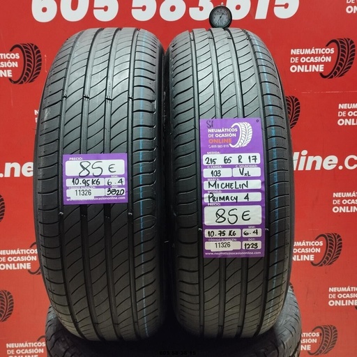 [Ref: 11326] 2 x 215 65 R17 103V XL MICHELIN PRIMACY4 S1 6.4/6.4mm REF:11326