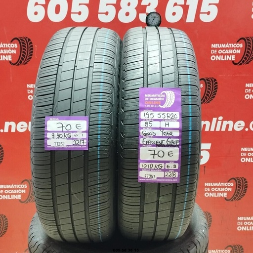 [Ref:11351] 2x 195 55 R20 95H GOODYEAR EFFICIENT GRIP 6.1/6.3mm REF:11351