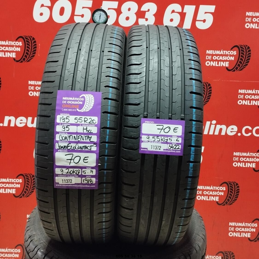 2x 195 55 R20 95HXL CONTINENTAL CONTIECO CONTACT5 5.7/5.6mm REF:11372