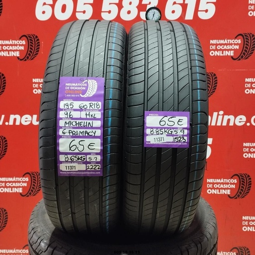 [Ref: 11371] 2x 195 60 R18 96HXL MICHELIN e.PRIMACY S1 5.2/5.9mm REF:11371